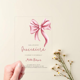 Invitations En Acrylique Cute Rose Bow Girl Quinceanera Anniversaire