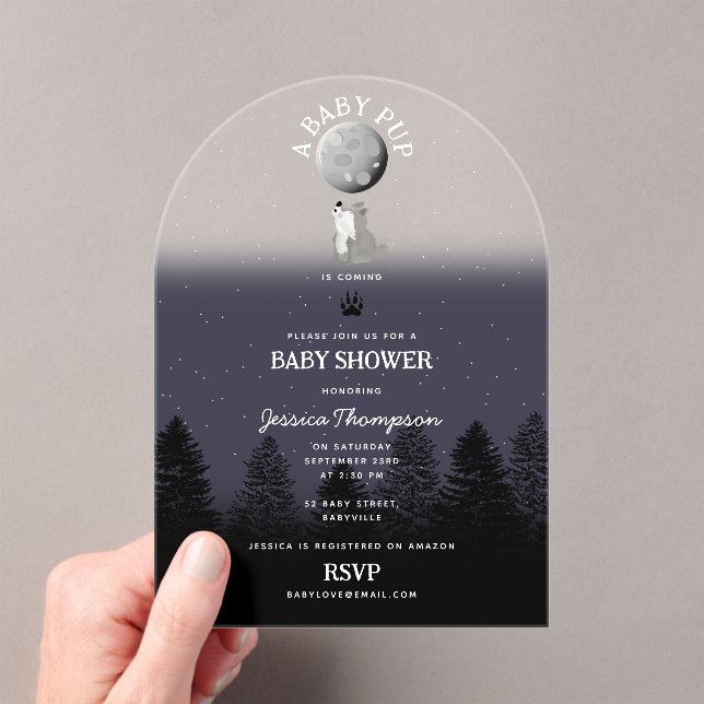 Invitations En Acrylique Cute Wolf Baby Pup and Mom Woodland Baby Shower (In situ (ordinateur de poche))