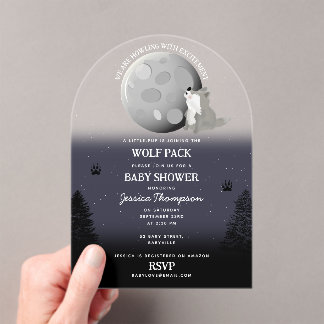 Invitations En Acrylique Cute Wolf Pack Woodland Moon Howling Baby Shower