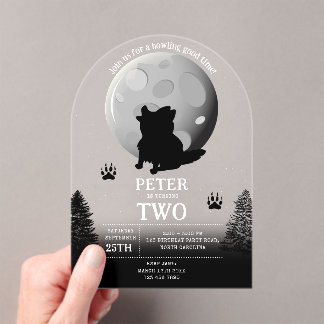 Invitations En Acrylique Cute Wolf Pack Woodland Moon Howling Birthday