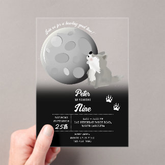 Invitations En Acrylique Cute Wolf Woodland Moon Howling Kids Birthday