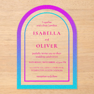 Invitations En Acrylique Cyan and magenta gradient elegant wedding