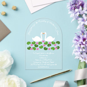 Invitations En Acrylique Cygnes blancs et nénuphars Mariage Personnalisé