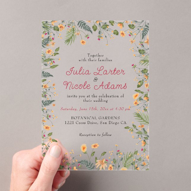 Invitations En Acrylique Daffodiles botaniques Daisy Peony Flowers Mariage (In situ (ordinateur de poche))