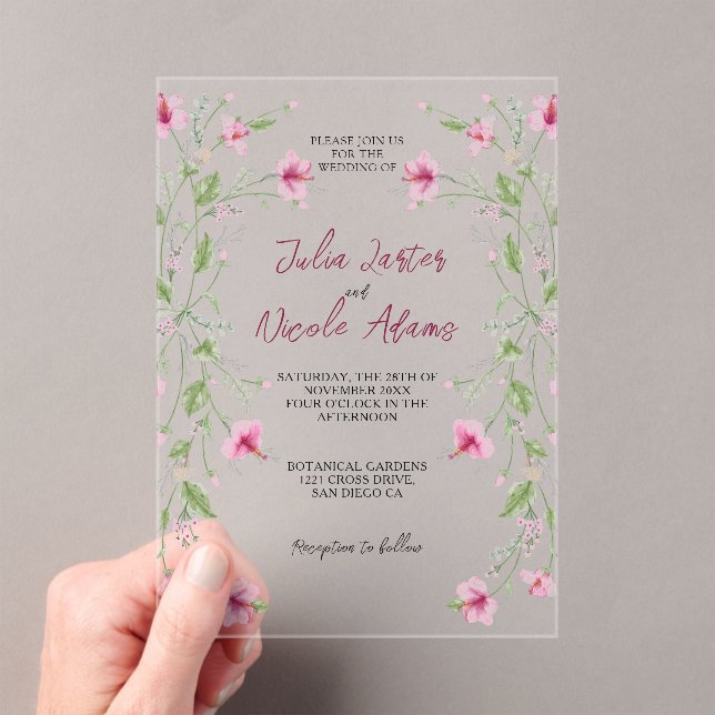Invitations En Acrylique Daffodiles botaniques Daisy Peony Flowers Mariage (In situ (ordinateur de poche))