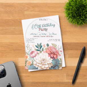 Invitations En Acrylique Dahlias florales du soixantième anniversaire trans