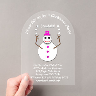 Invitations En Acrylique Dame de neige de Noël jonglant avec des boules de