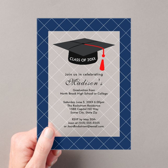 Invitations En Acrylique Dark Blue Class of 20XX Graduation Party (In situ (ordinateur de poche))
