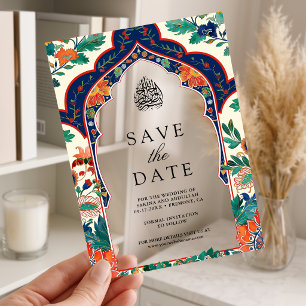 Invitations En Acrylique Date de mariage musulmane à motif floral persan
