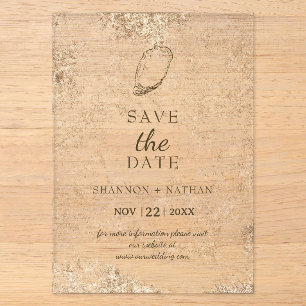 Invitations En Acrylique Date de sauvegarde de plage d'huître de couleur d'