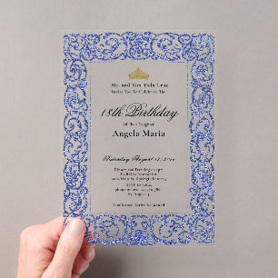 Invitations En Acrylique Début de 18 ans Bleu Élégant