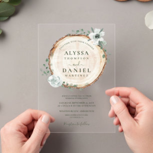 Invitations En Acrylique Décoration de mariage avec tranches de bois rustiq
