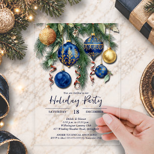 Invitations En Acrylique Décoration de Noël Ornements de fête Gold & Blue