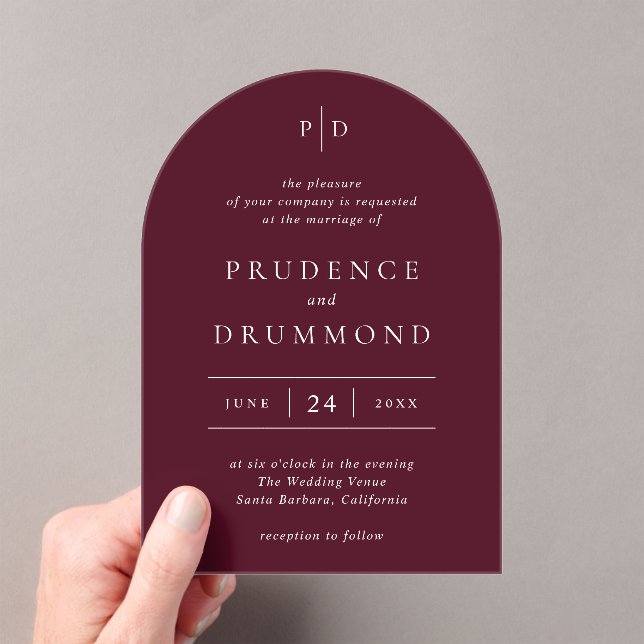 Invitations En Acrylique Deep Burgundy Elegant Classic Wedding (In situ (ordinateur de poche))