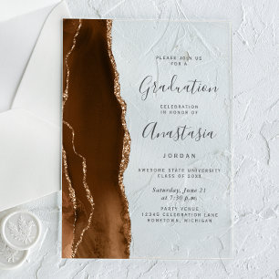 Invitations En Acrylique Dégradé de texte Brun Moka Agate Gris Or pour la r