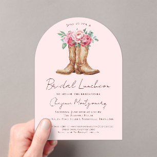 Invitations En Acrylique Déjeuner de Baby Shower Cowgirl aux Fleurs Roses