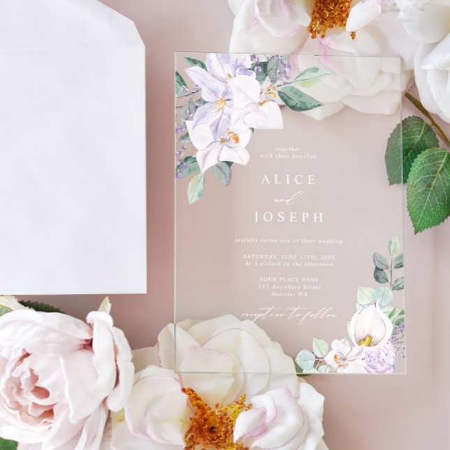 Invitations En Acrylique Délicat Mariage Elegant Aquarelle (Delicate Elegant Watercolor Flowers Wedding Acrylic Invitations)