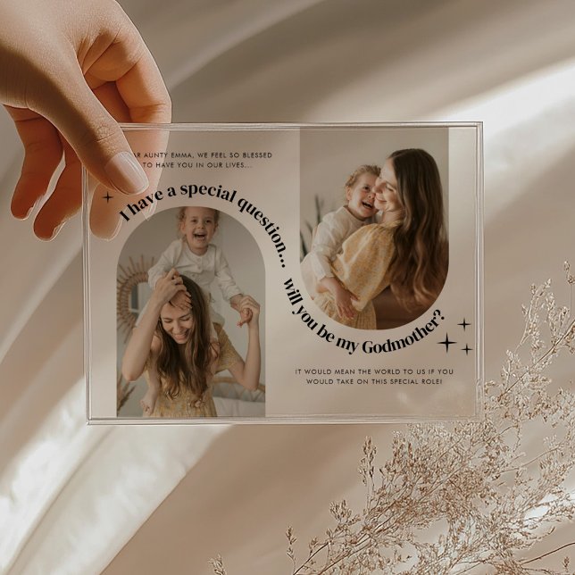Invitations En Acrylique Demande de Marraine avec Photo sous Double Arche (Zazzle Double Arch Photo Godmother Proposal Acrylic Invitations)