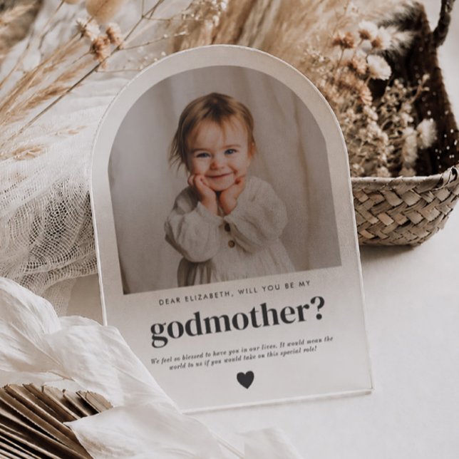 Invitations En Acrylique Demande de Marraine Photo Proposition (Zazzle Will You Be My Godmother Arch Photo Proposal Acrylic Invitations)