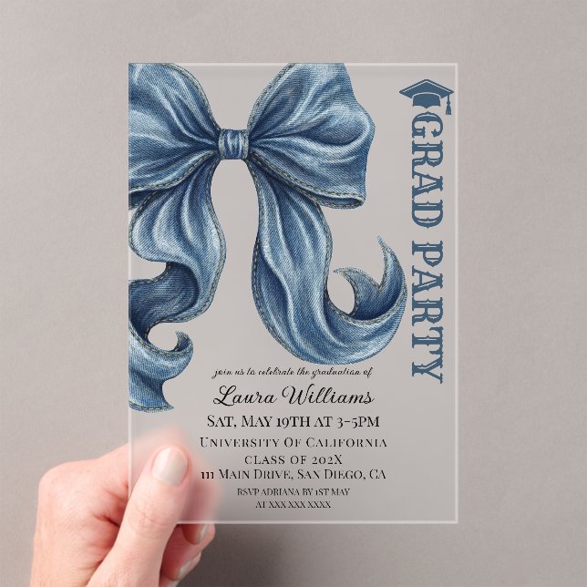 Invitations En Acrylique Denim Jeans Bow Graduation (In situ (ordinateur de poche))