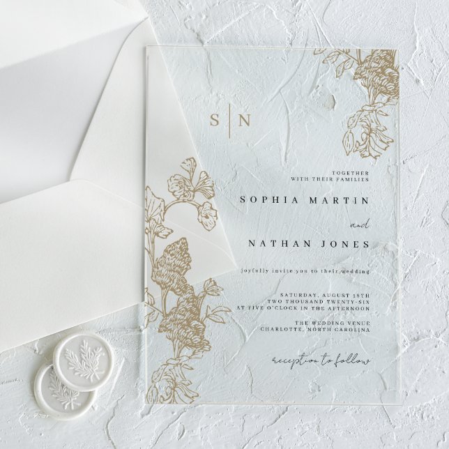 Invitations En Acrylique Dentelle florale ivoire Mariage clair (Créateur téléchargé)