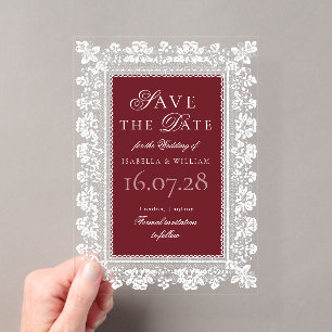 Invitations En Acrylique Dentelle Vintage Bourgogne Vieille Fortune Enregis