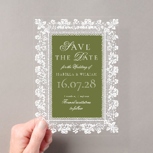 Invitations En Acrylique Dentelle Vintage Vert olive Ancienne Fortune Enreg