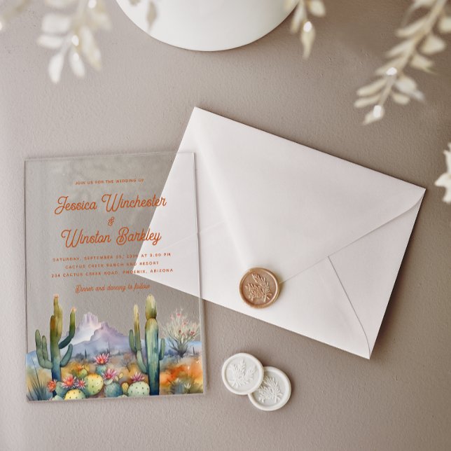 Invitations En Acrylique Désert de Terracotta moderne Ouest Paysage de Cact (Créateur téléchargé)