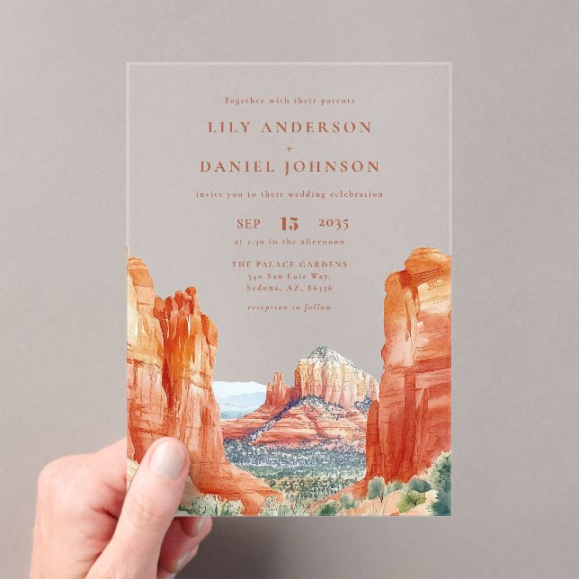 Invitations En Acrylique Desert Mountain Watercolor Destination Wedding (In situ (ordinateur de poche))