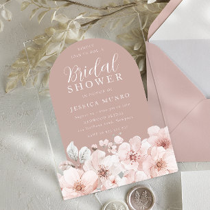 Invitations En Acrylique Design Blush Floral Dusty Fête des mariées rose