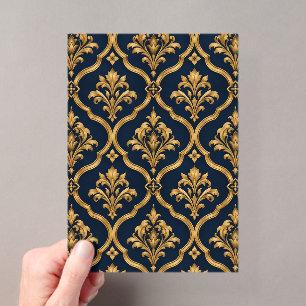 Invitations En Acrylique Design de motif vintage élégant en or et damas noi