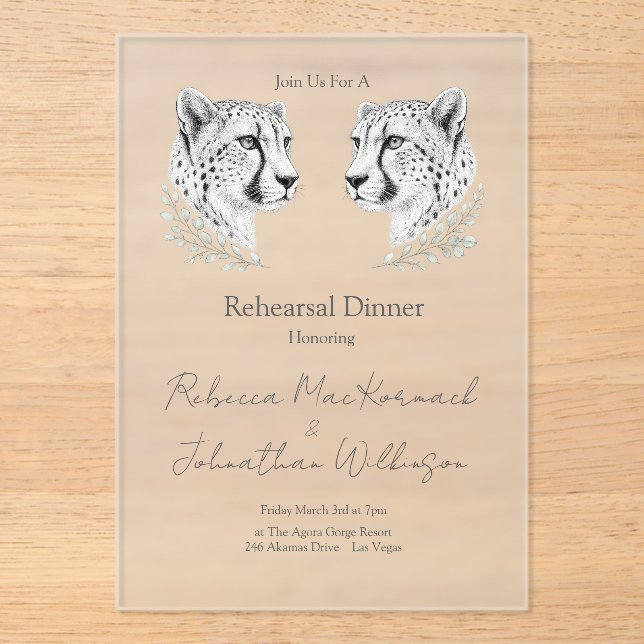 Invitations En Acrylique Design élégant de dîner de répétition de guépard m (Recto)