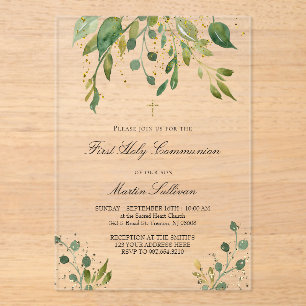Invitations En Acrylique design verdoyant   Première communion