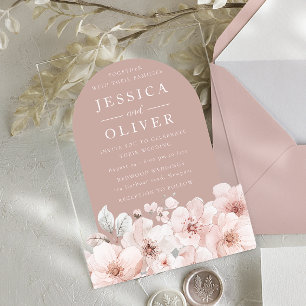 Invitations En Acrylique Designer Blush Floral Dusty Mariage d'arc rose