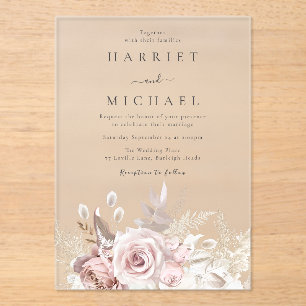 Invitations En Acrylique Designer Dusty Rose & Blush Floral Mariage