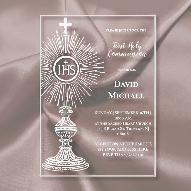 Invitations En Acrylique dessin de monstrance blanche | Première communion (Créateur téléchargé)