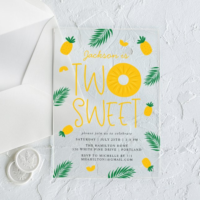 Invitations En Acrylique Deux douces ananas 2e fête d'anniversaire (Créateur téléchargé)