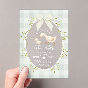 Invitations En Acrylique Deux Fantaisies Fantaisistes Gingham Sage 2e Anniv