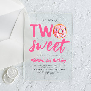Invitations En Acrylique Deux gâteaux rose doux pour le 2e anniversaire