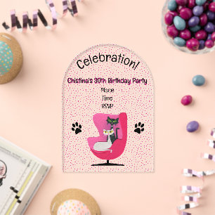 Invitations En Acrylique Deux jolis chats de milieu de siècle Chaise rose J