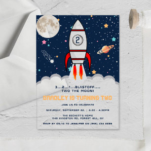 Invitations En Acrylique Deux lune Rocket Ship 2e anniversaire