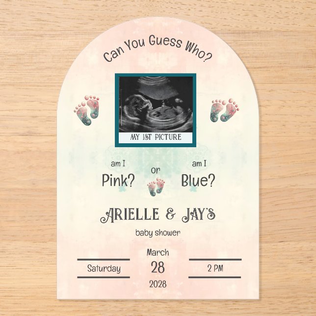Invitations En Acrylique "Devinez qui" Genre Révéler Baby shower Ultrasound (Recto)
