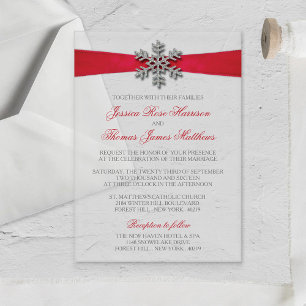 Invitations En Acrylique Diamante Flocon de neige et Ruban rouge Mariage d'