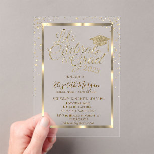 Invitations En Acrylique Diamants de Casquette de Remise des Diplômes en Or