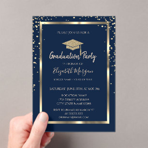 Invitations En Acrylique Diamants Or Casquette de remise de diplôme Bleu ma