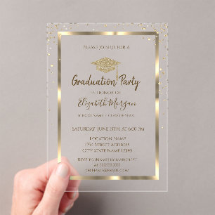 Invitations En Acrylique Diamants Or Casquette de remise de diplôme Bleu ma