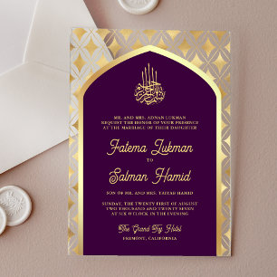 Invitations En Acrylique Diamants Or Pourpre Arche Mariage Musulman