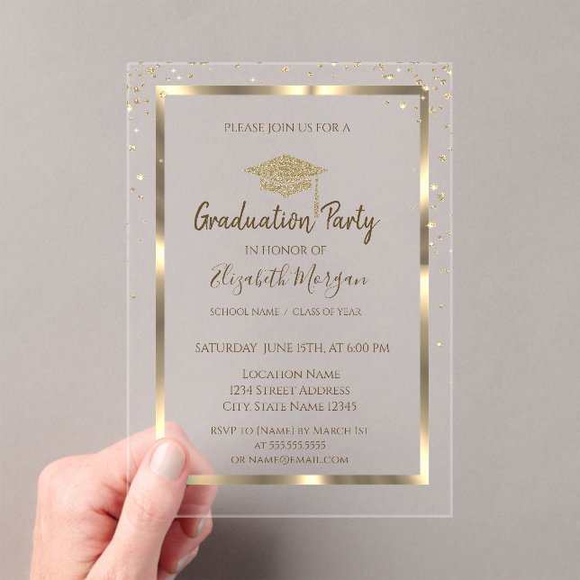 Invitations En Acrylique Diamètre Gold Graduation Cap Marine Blue Graduatio (In situ (ordinateur de poche))