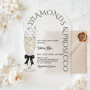 Invitations En Acrylique Diamonds et Prosecco Élégant Nœud Papillon Enterre