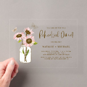 Invitations En Acrylique Dîner de répétition avec un pot Mason et des tourn